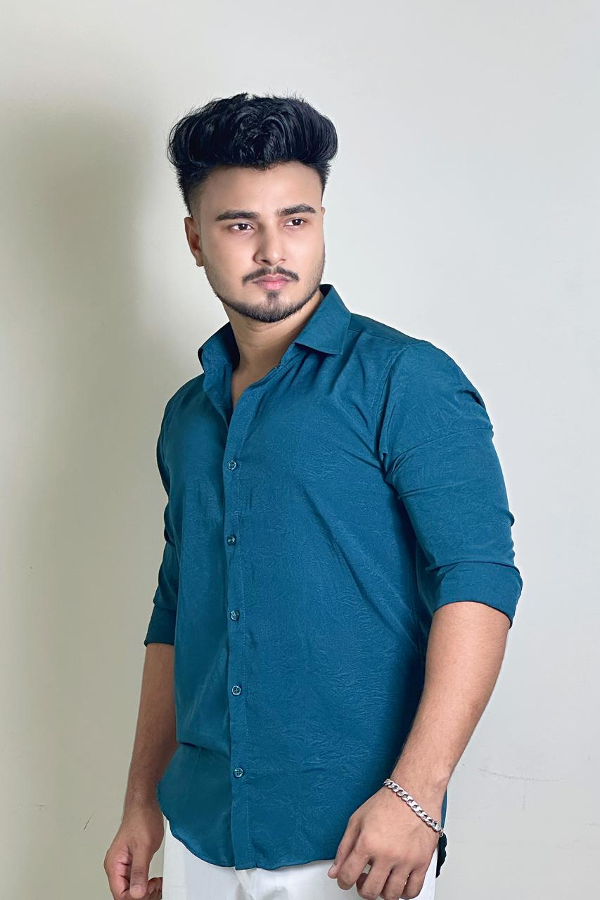 Bottle GreenColour China Formal Shirt Crushed